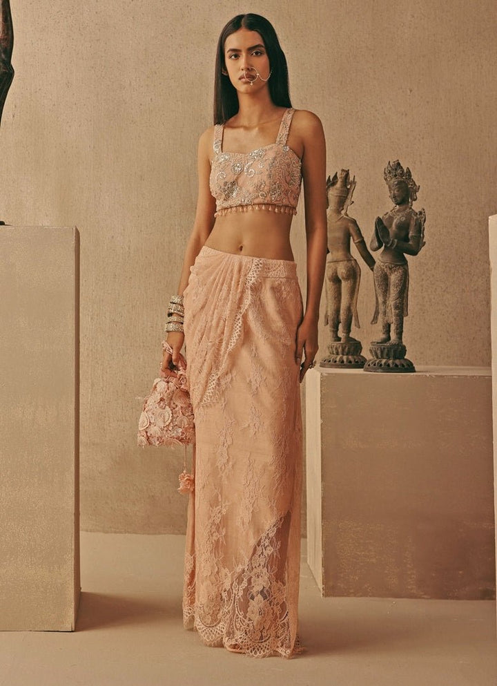 Blush Pink Lace Pick Up Skirt Set With Jacket Twenty Nine - Fabilicious Fashion