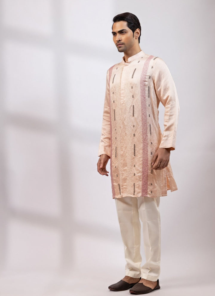 Smriti - Men Blush Pink Linen Satin Kurta Pants SetFabilicious Fashion