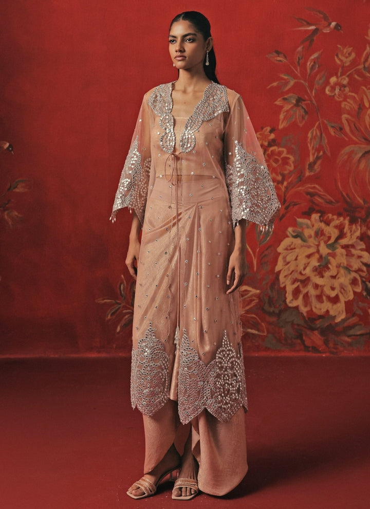 Twenty Nine Blush Pink Lycra Drape Skirt Set With CapeFabilicious Fashion
