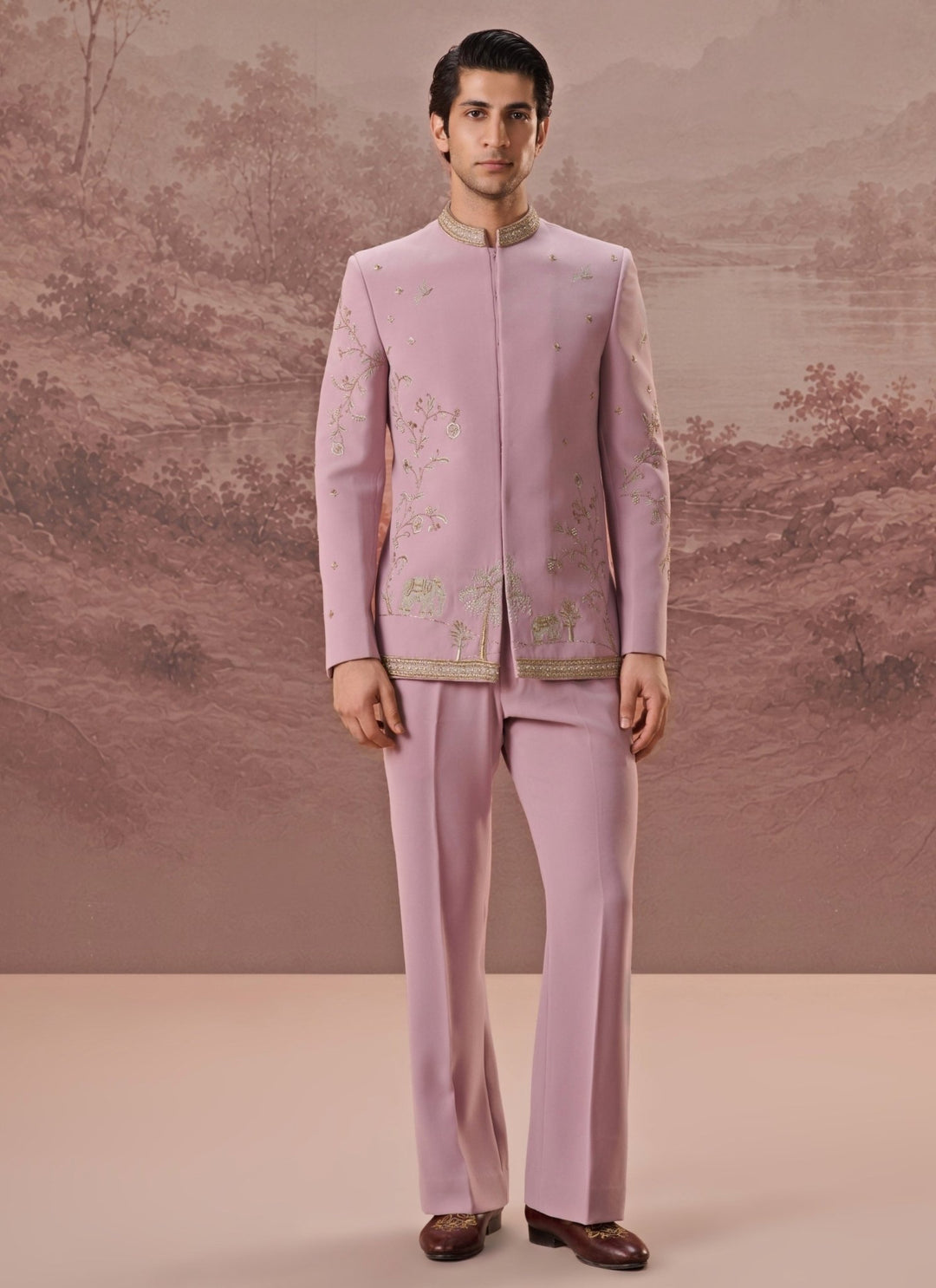 Contrast by Parth Blush Pink Lycra Suiting Bandhgala SetFabilicious Fashion