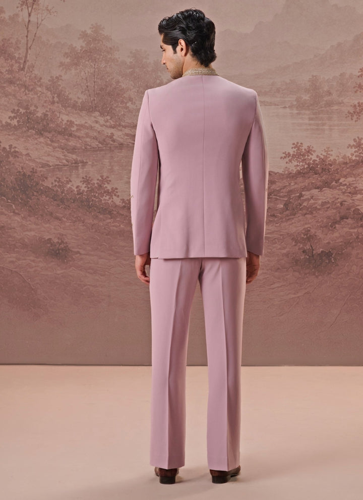 Contrast by Parth Blush Pink Lycra Suiting Bandhgala SetFabilicious Fashion