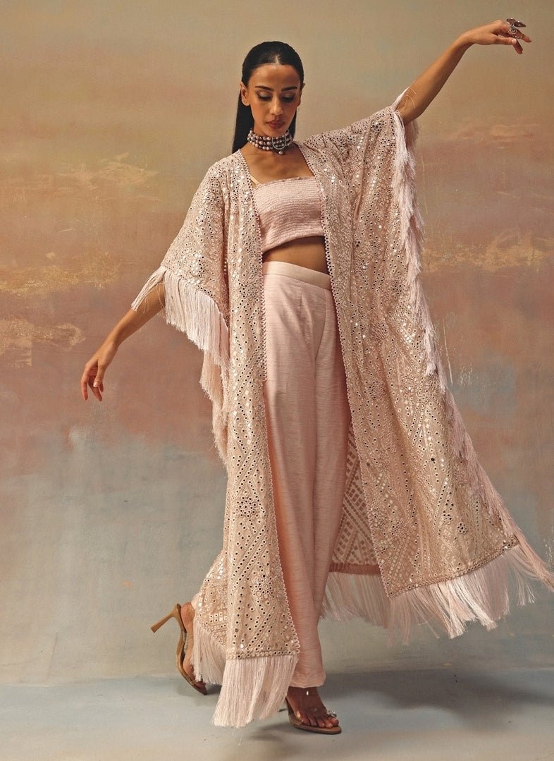 Twenty Nine Blush Pink Mirrorwork Georgette Kaftan PantsFabilicious Fashion