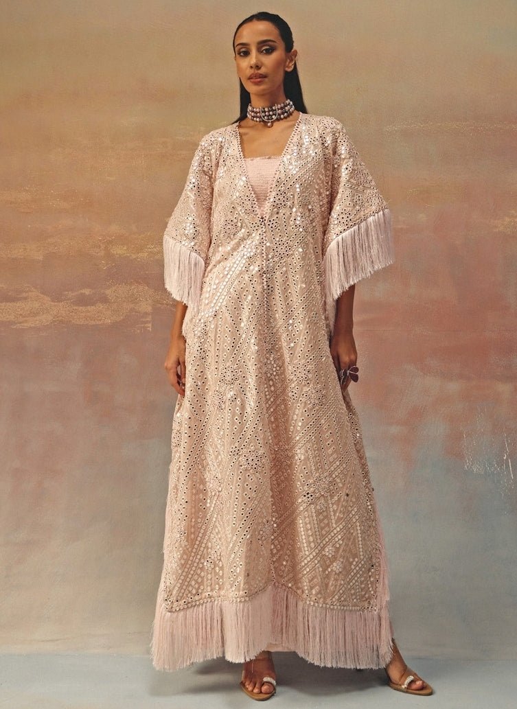 Twenty Nine Blush Pink Mirrorwork Georgette Kaftan PantsFabilicious Fashion