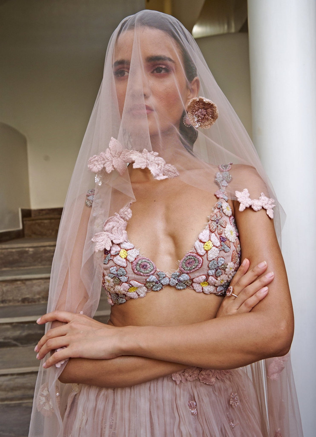 The Little Black Bow Blush Pink Organza Bridal Lehenga SetFabilicious Fashion