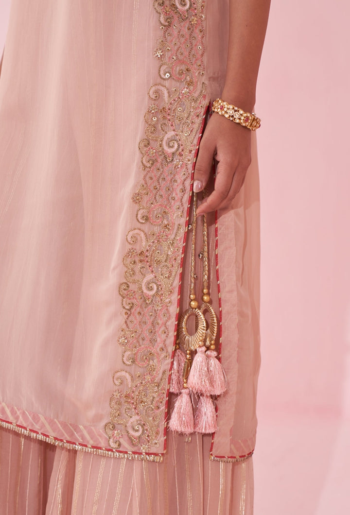Blush Pink Organza Embroidered Kurta Sharara Set Studio Bagechaa - Fabilicious Fashion
