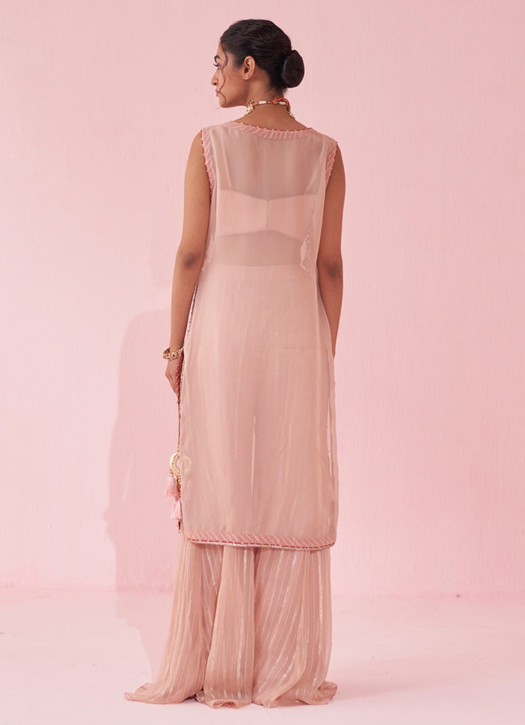 Blush Pink Organza Embroidered Kurta Sharara Set Studio Bagechaa - Fabilicious Fashion