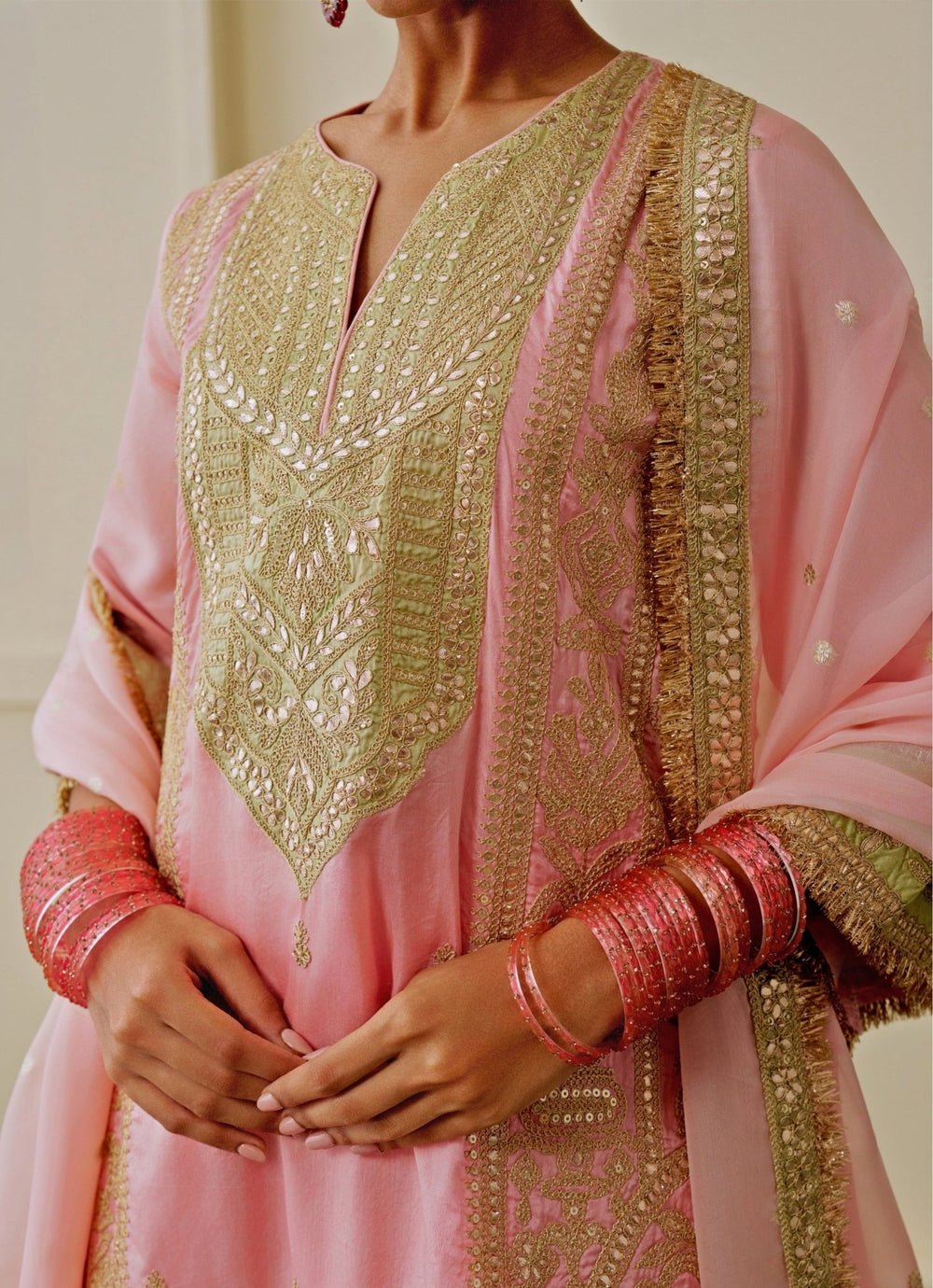 Gopi Vaid Blush Pink Organza Farshi Salwar Kurta SetFabilicious Fashion