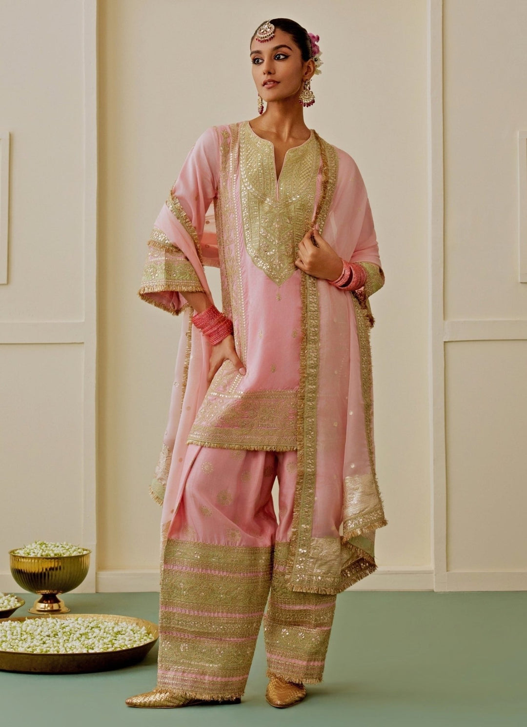 Gopi Vaid Blush Pink Organza Farshi Salwar Kurta SetFabilicious Fashion