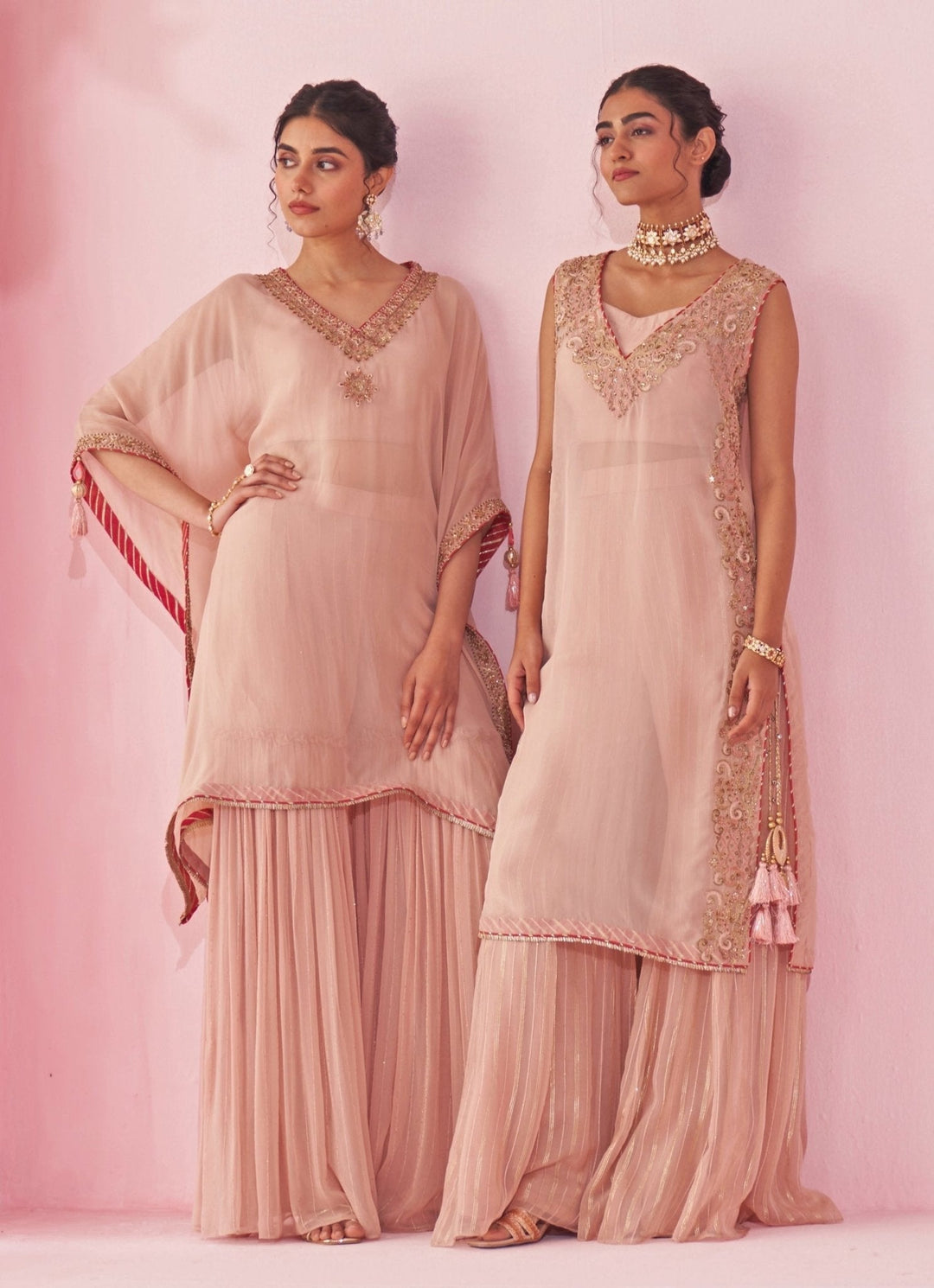 Blush Pink Organza Kaftan Sharara Set Studio Bagechaa - Fabilicious Fashion