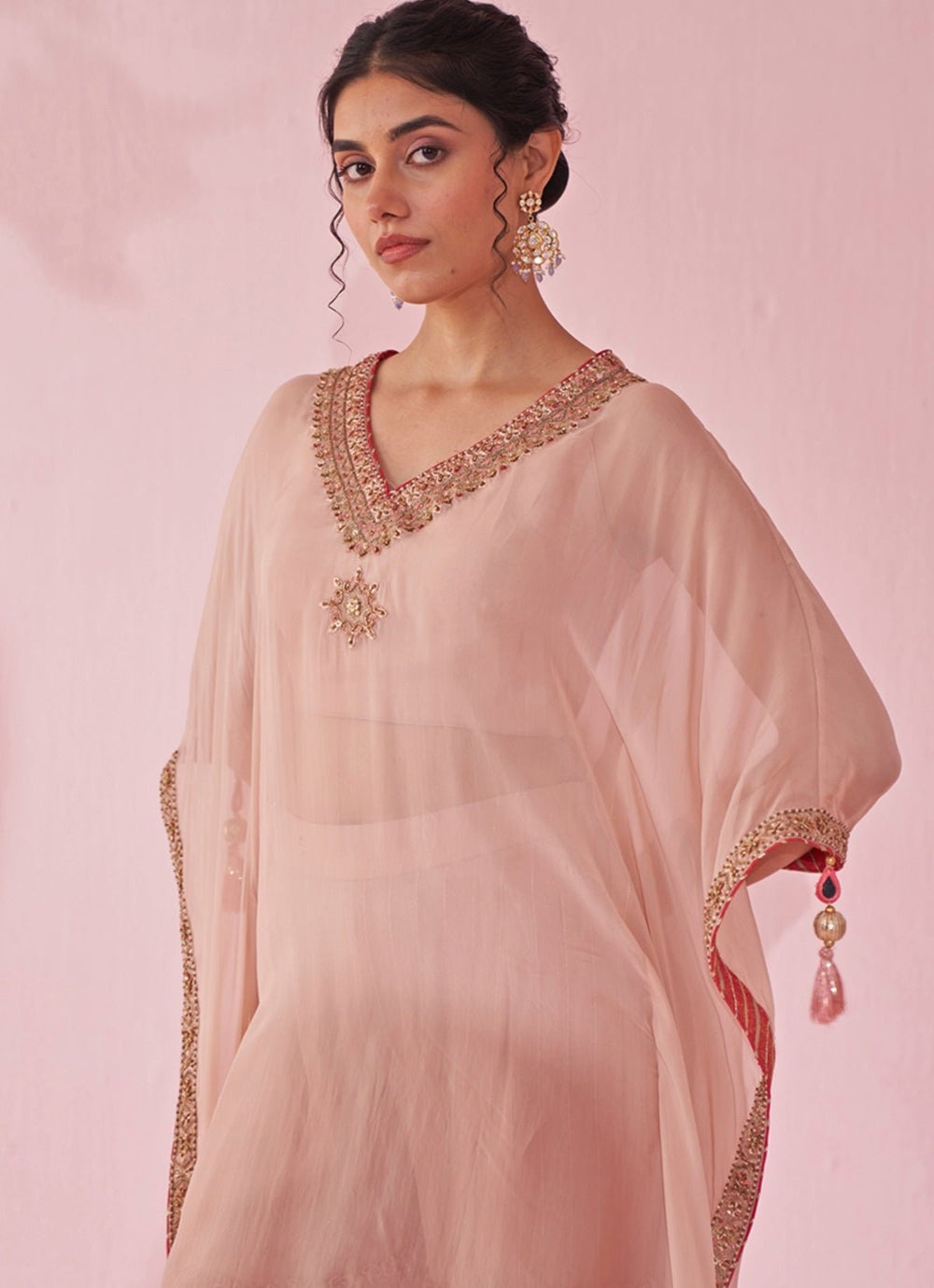 Blush Pink Organza Kaftan Sharara Set Studio Bagechaa - Fabilicious Fashion