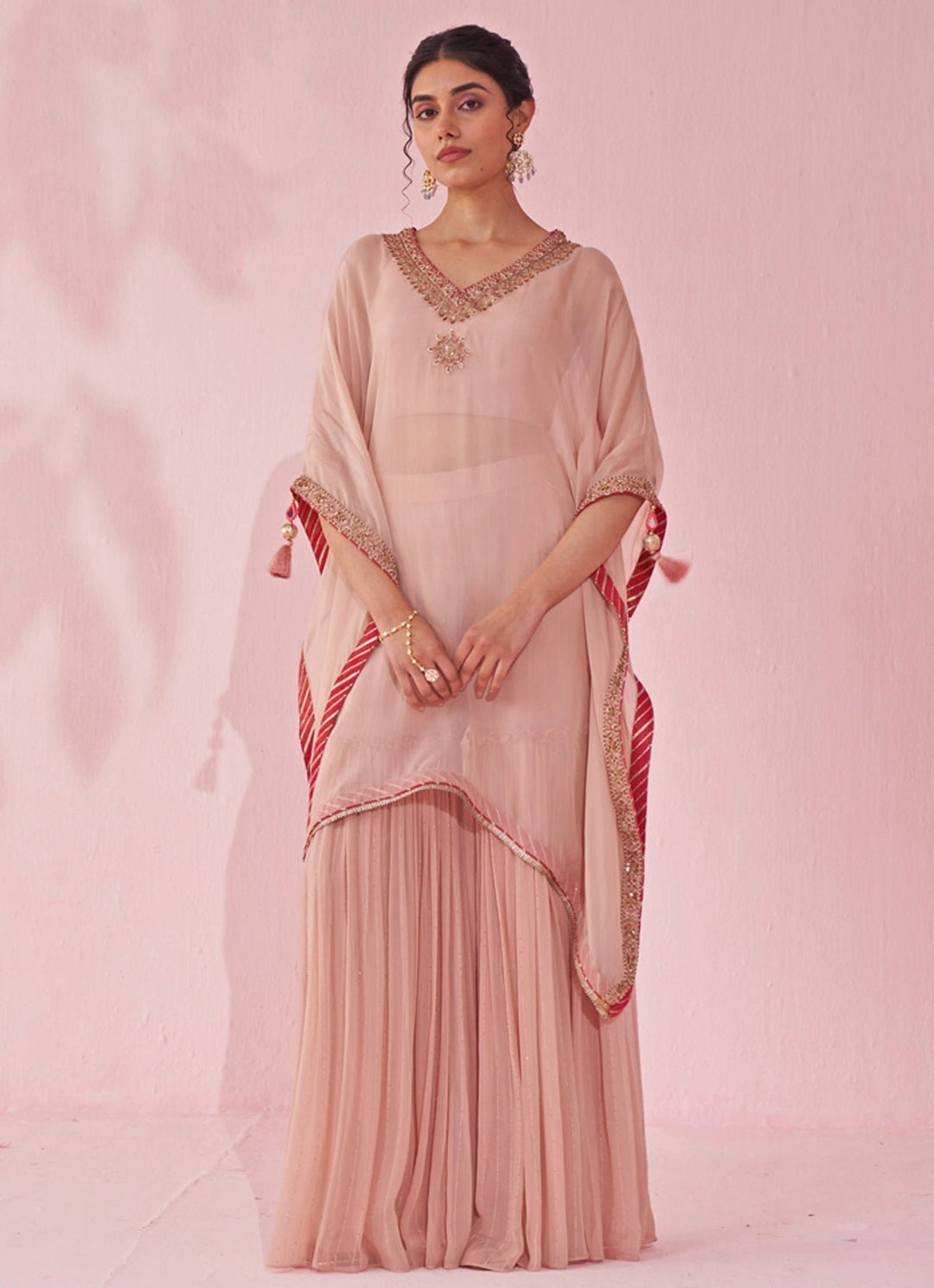 Blush Pink Organza Kaftan Sharara Set Studio Bagechaa - Fabilicious Fashion