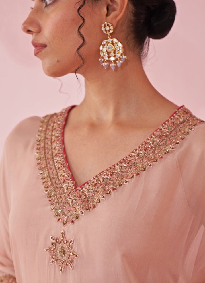 Blush Pink Organza Kaftan Sharara Set Studio Bagechaa - Fabilicious Fashion