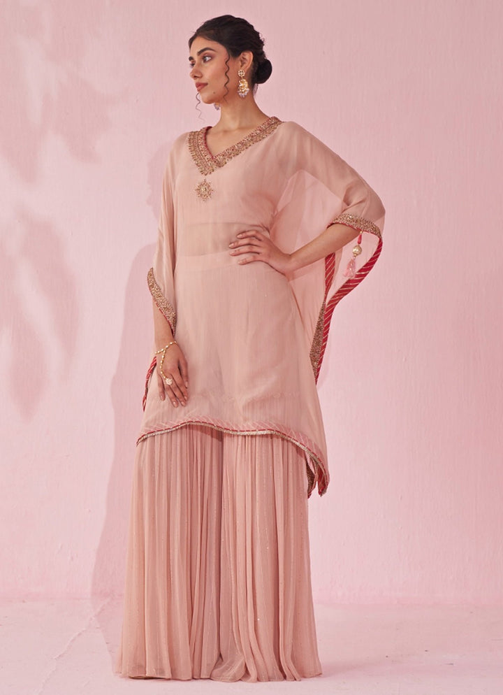 Blush Pink Organza Kaftan Sharara Set Studio Bagechaa - Fabilicious Fashion