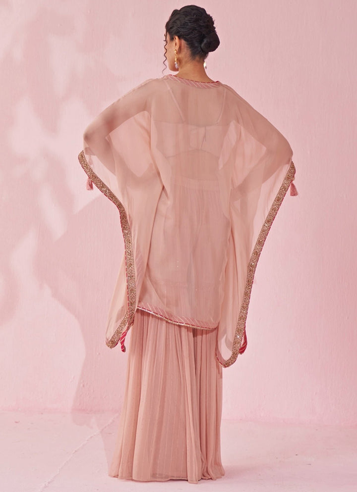 Blush Pink Organza Kaftan Sharara Set Studio Bagechaa - Fabilicious Fashion
