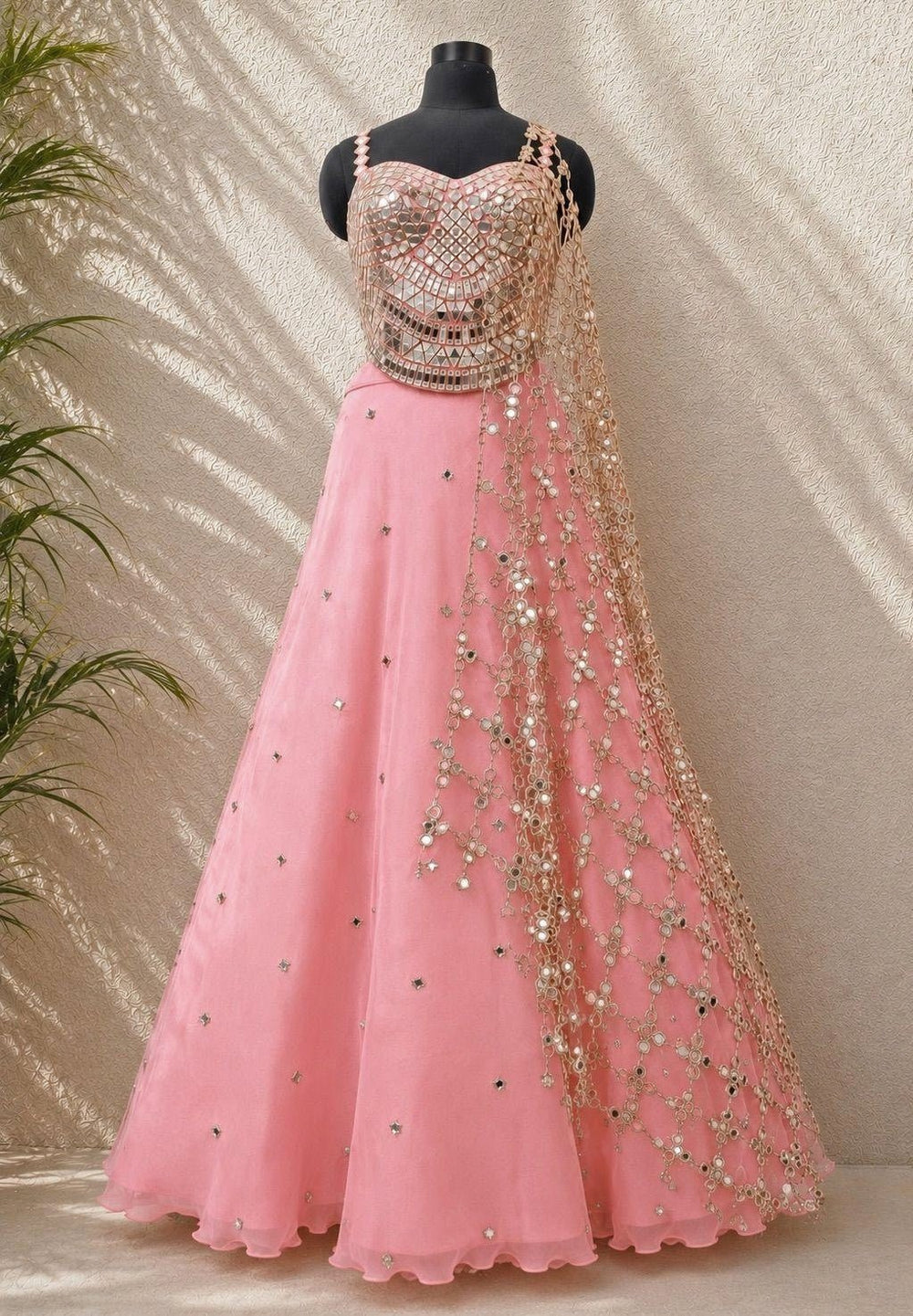 Anisha Shetty Blush Pink Organza Lehenga Set with Corset BlouseFabilicious Fashion