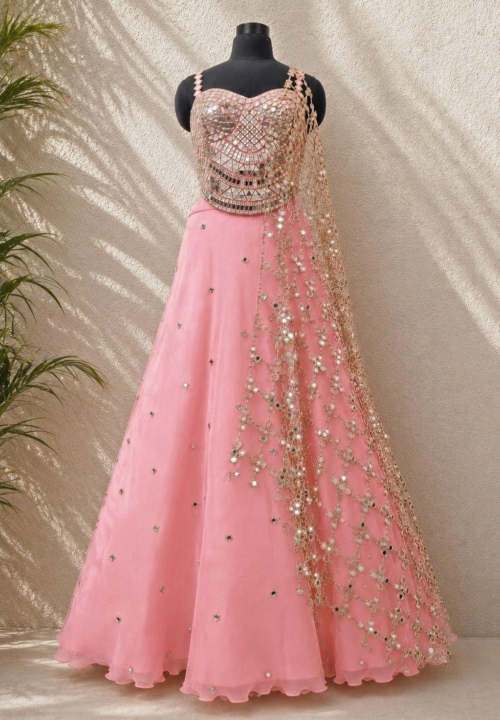 Anisha Shetty Blush Pink Organza Lehenga Set with Corset BlouseFabilicious Fashion