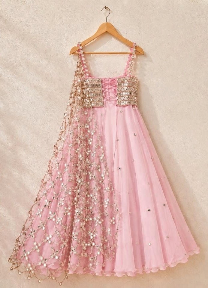 Anisha Shetty Blush Pink Organza Lehenga Set with Corset BlouseFabilicious Fashion