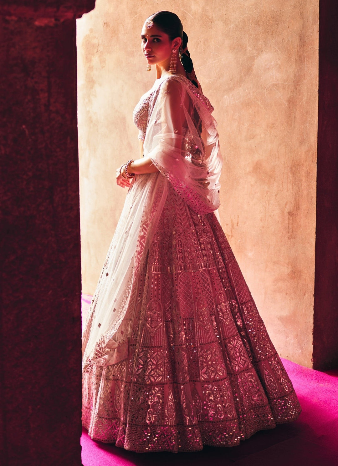 Blush Pink Organza Lehenga Set Angad Singh - Fabilicious Fashion