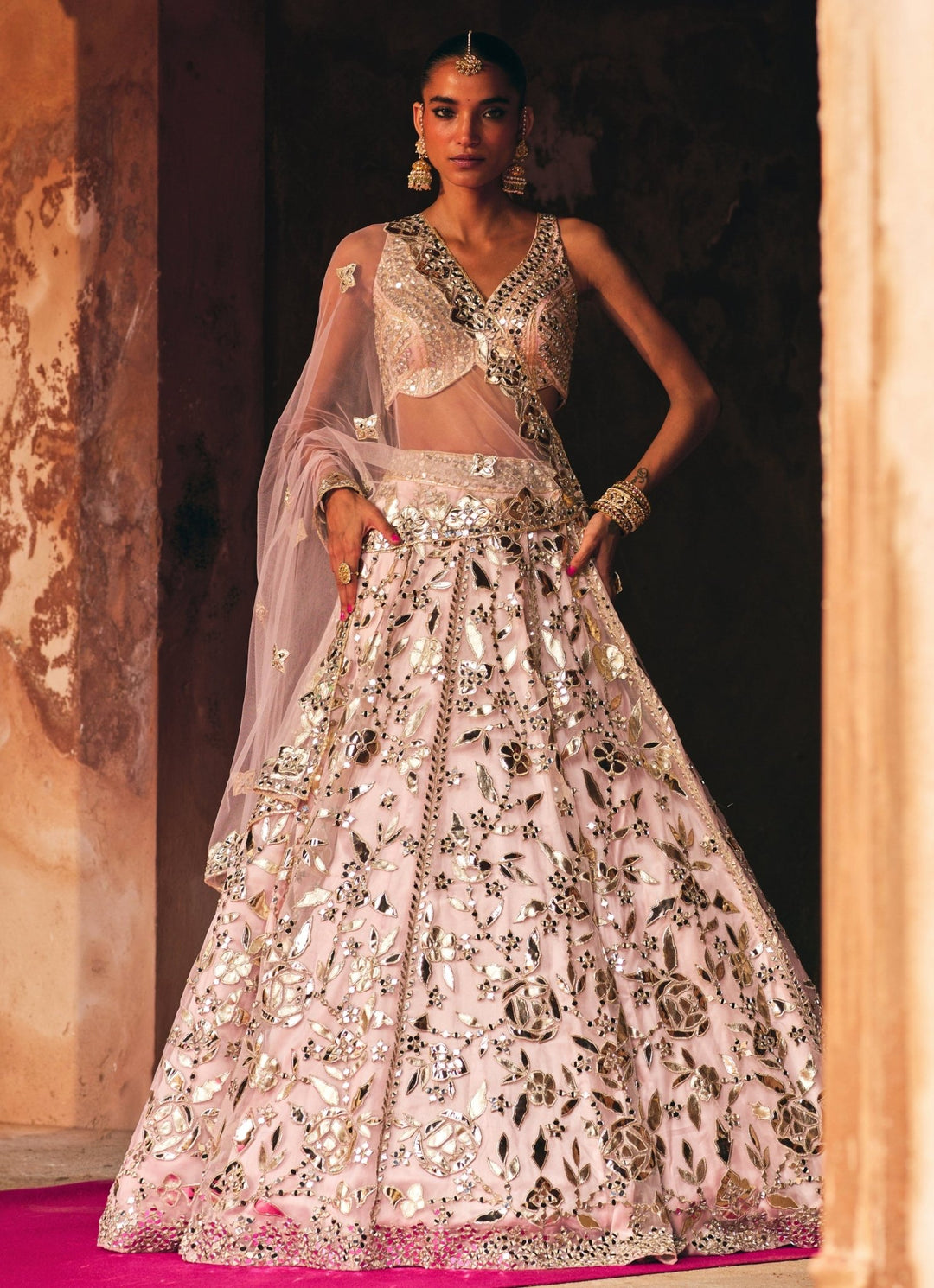 Blush Pink Organza Lehenga Set Angad Singh - Fabilicious Fashion