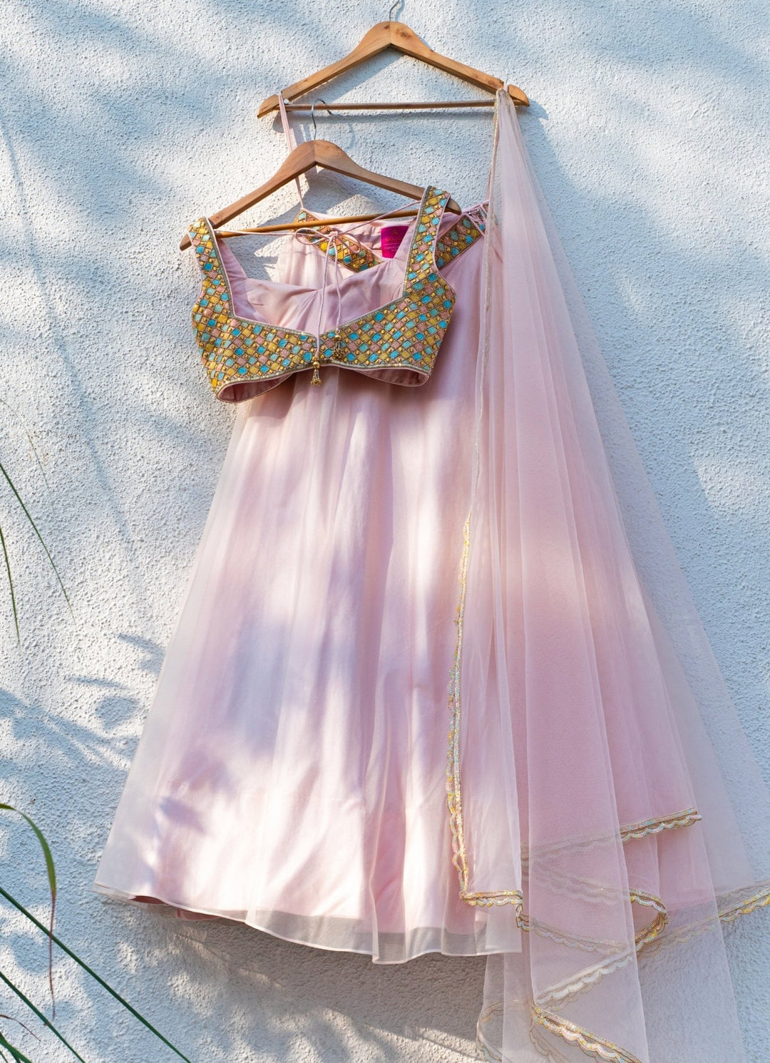 Blush Pink Organza Lehenga With Multicolour Blouse Anisha Shetty - Fabilicious Fashion