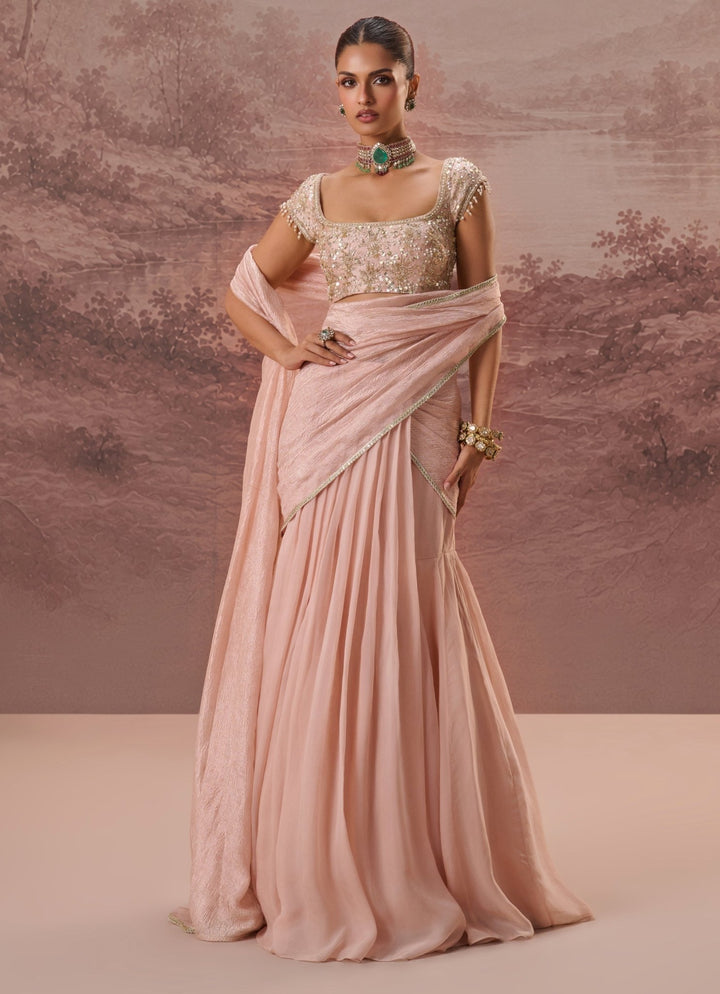 Parul Gandhi Blush Pink Predraped Silk Organza SareeFabilicious Fashion