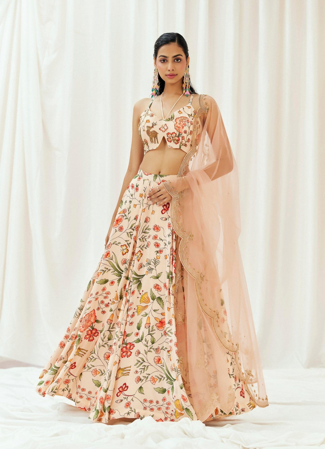 Blush Pink Printed Crepe Lehenga Set Redpine - Fabilicious Fashion