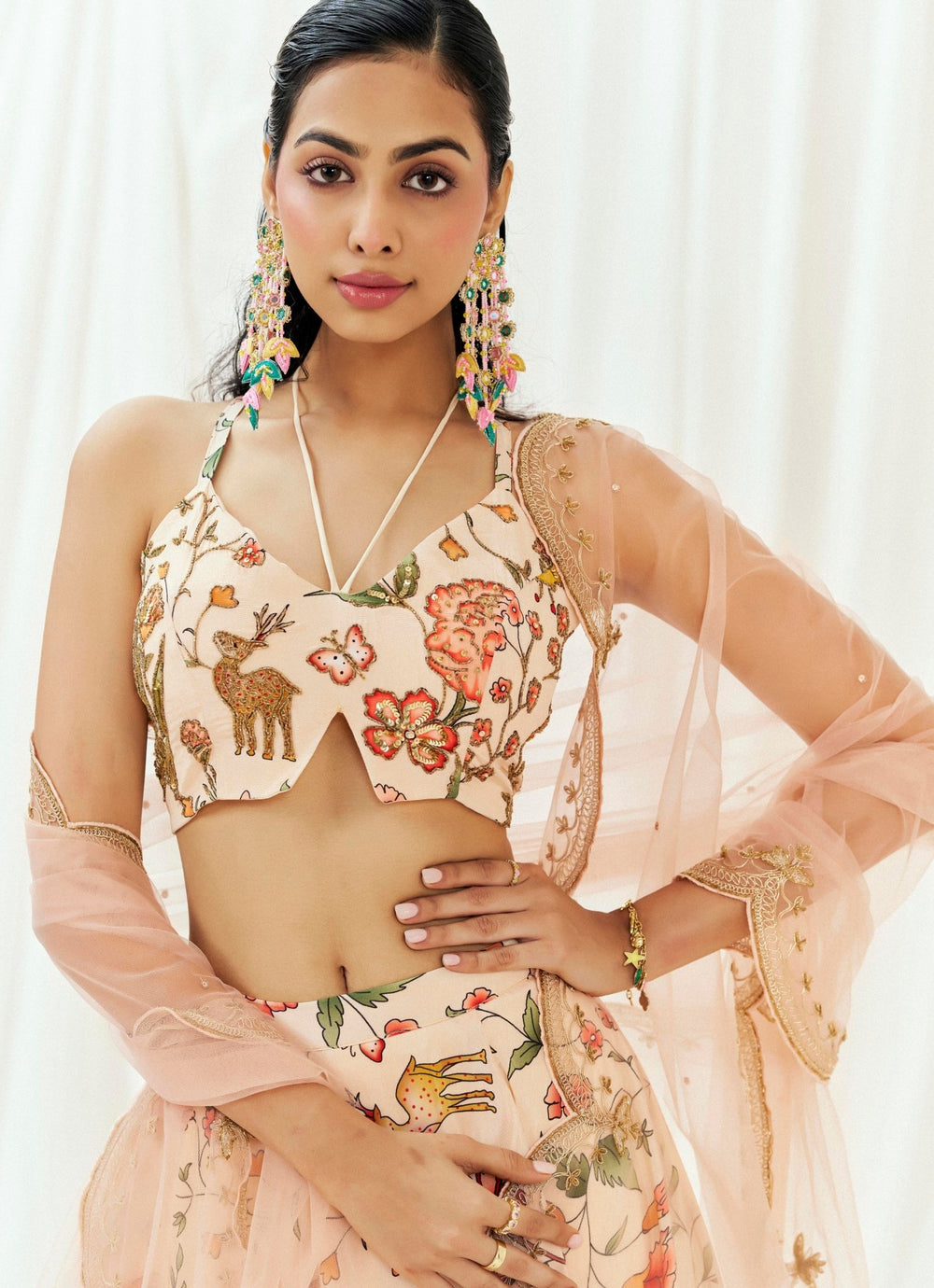 Blush Pink Printed Crepe Lehenga Set Redpine - Fabilicious Fashion