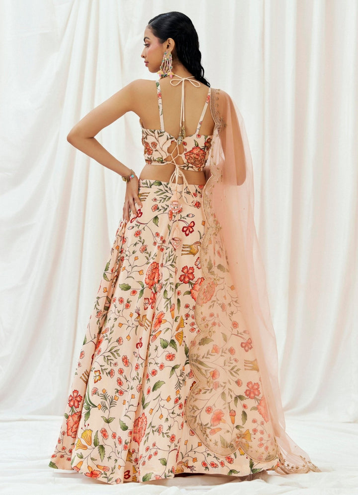 Blush Pink Printed Crepe Lehenga Set Redpine - Fabilicious Fashion