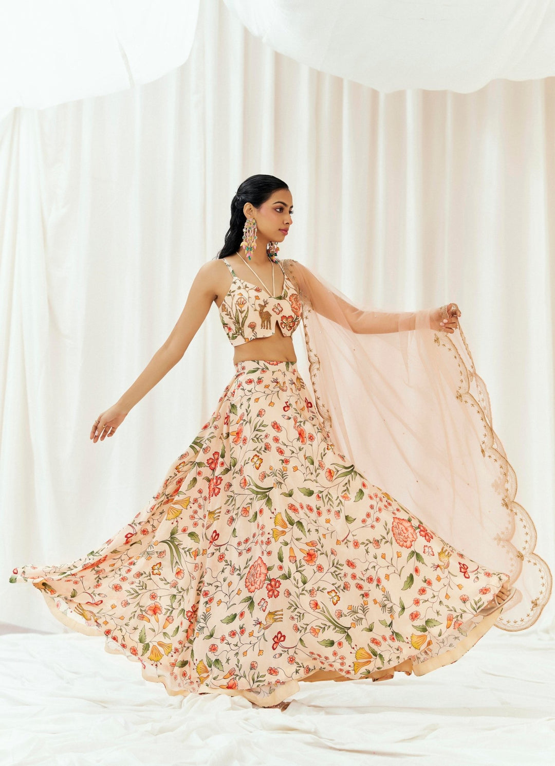 Blush Pink Printed Crepe Lehenga Set Redpine - Fabilicious Fashion