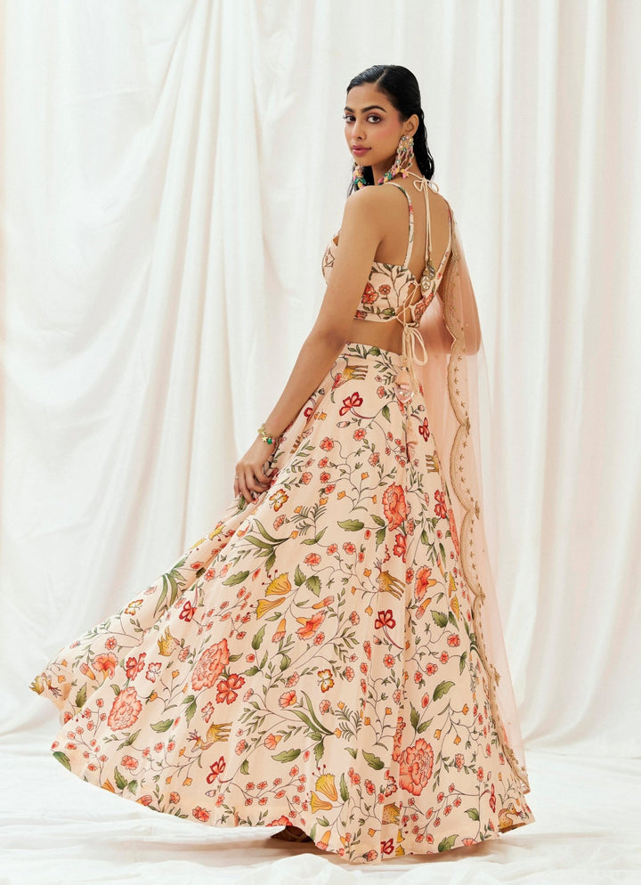 Blush Pink Printed Crepe Lehenga Set Redpine - Fabilicious Fashion