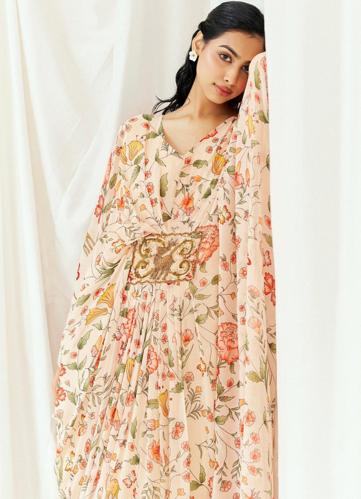 Blush Pink Printed Georgette Kaftan Redpine - Fabilicious Fashion