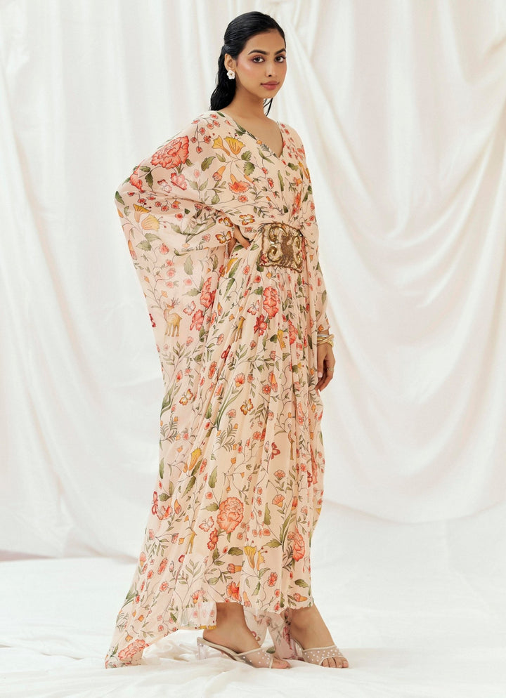 Blush Pink Printed Georgette Kaftan Redpine - Fabilicious Fashion