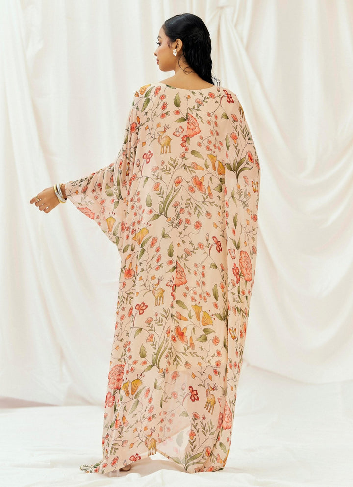 Blush Pink Printed Georgette Kaftan Redpine - Fabilicious Fashion