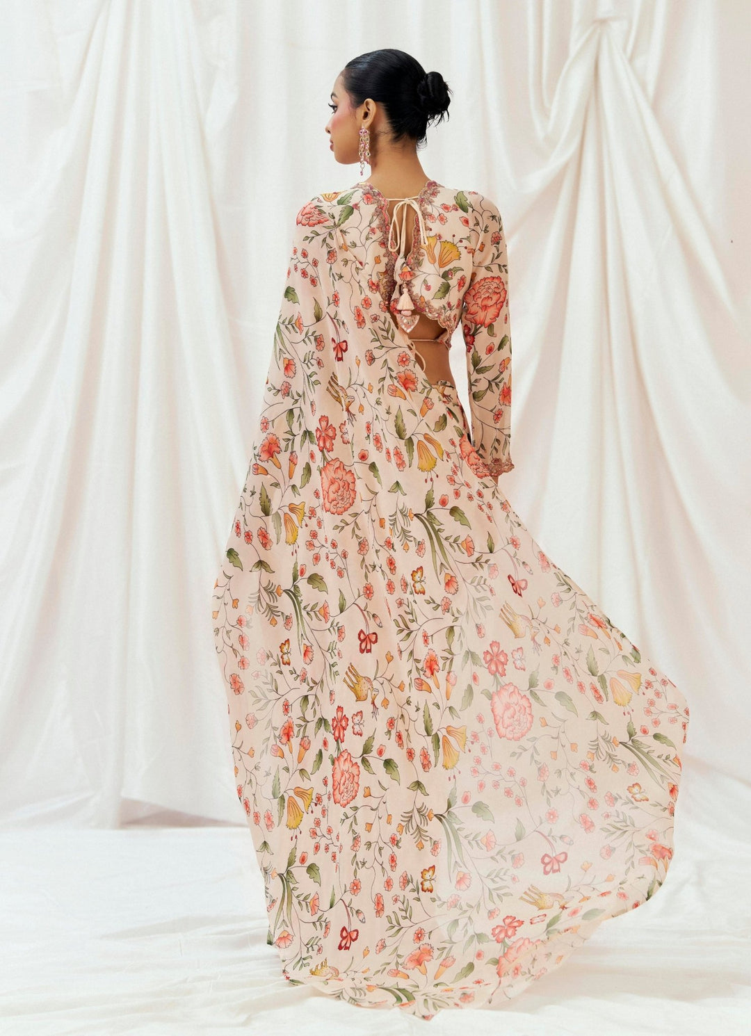 Blush Pink Printed Georgette Predraped Saree Redpine - Fabilicious Fashion