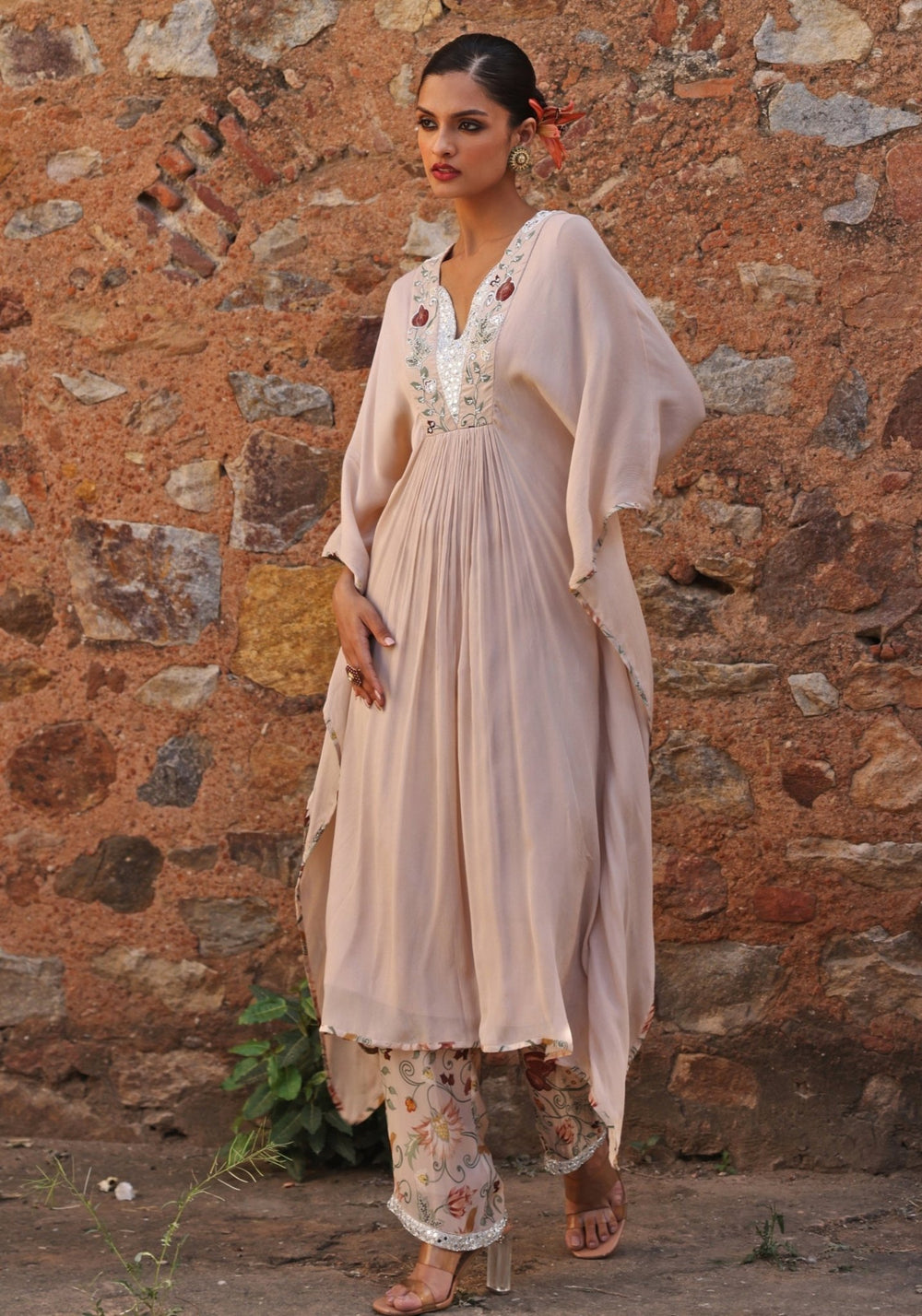 Blush Pink Printed Kaftan Kurta Set Seema Thukral - Fabilicious Fashion