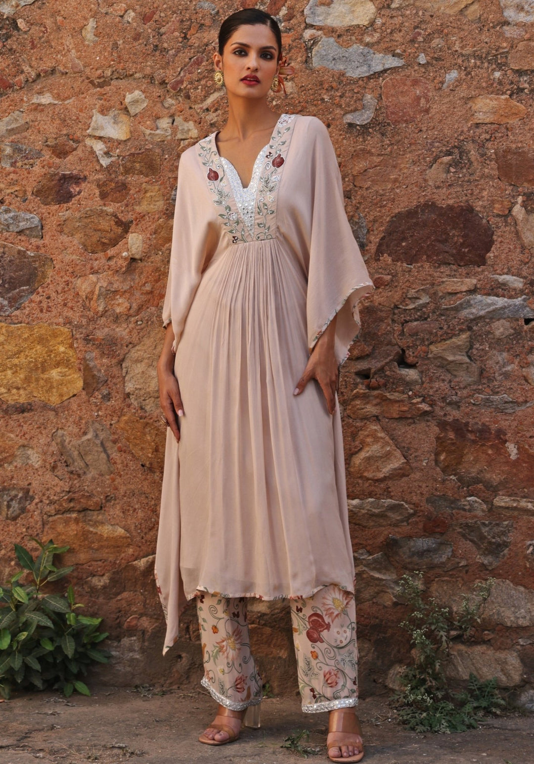 Blush Pink Printed Kaftan Kurta Set Seema Thukral - Fabilicious Fashion