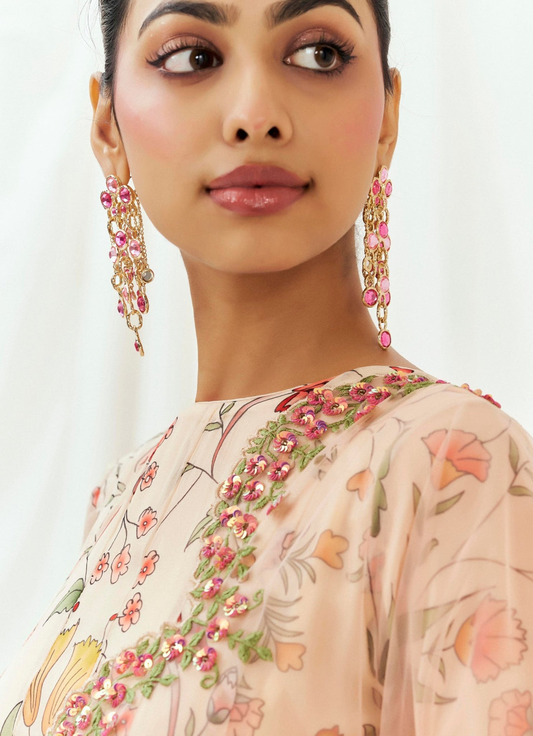 Blush Pink Printed Organza Anarkali Set Redpine - Fabilicious Fashion