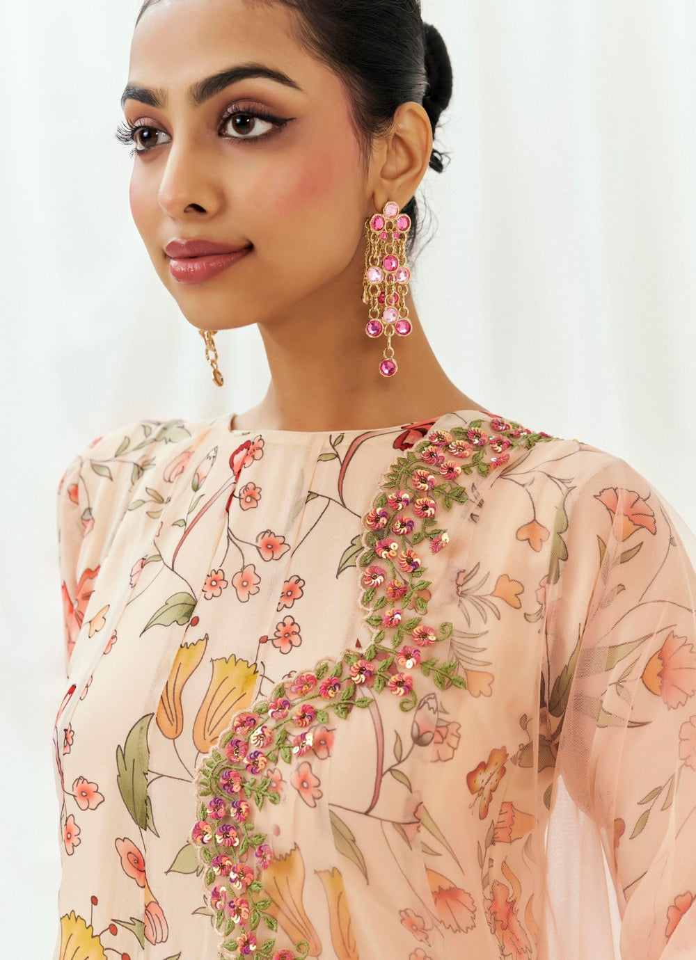 Blush Pink Printed Organza Anarkali Set Redpine - Fabilicious Fashion