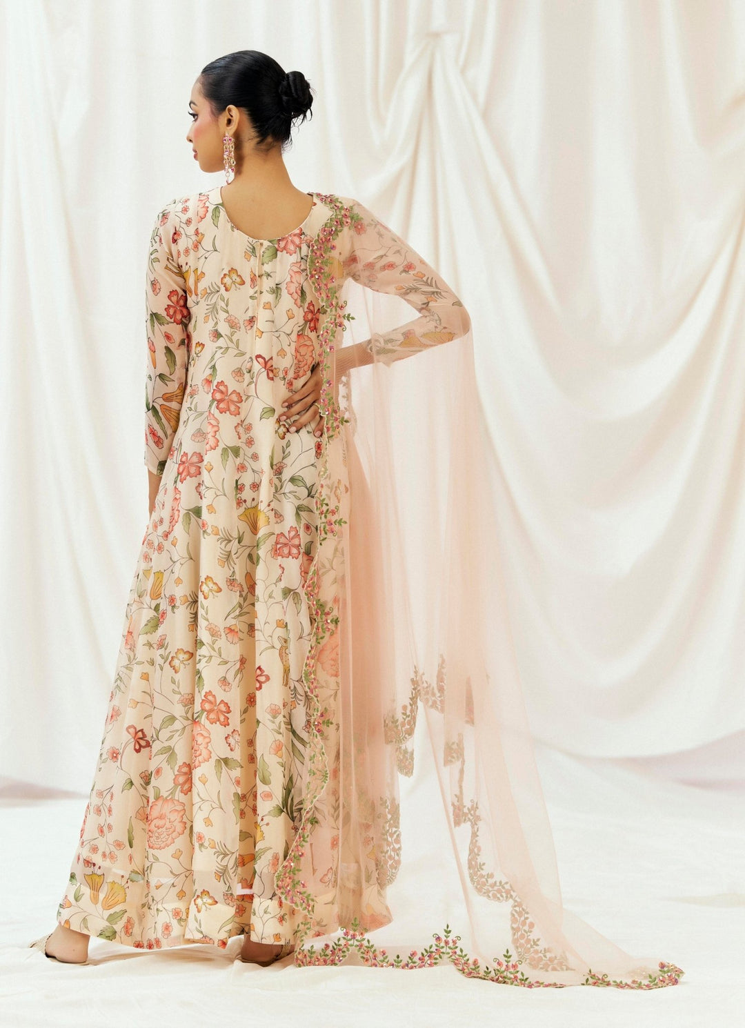 Blush Pink Printed Organza Anarkali Set Redpine - Fabilicious Fashion