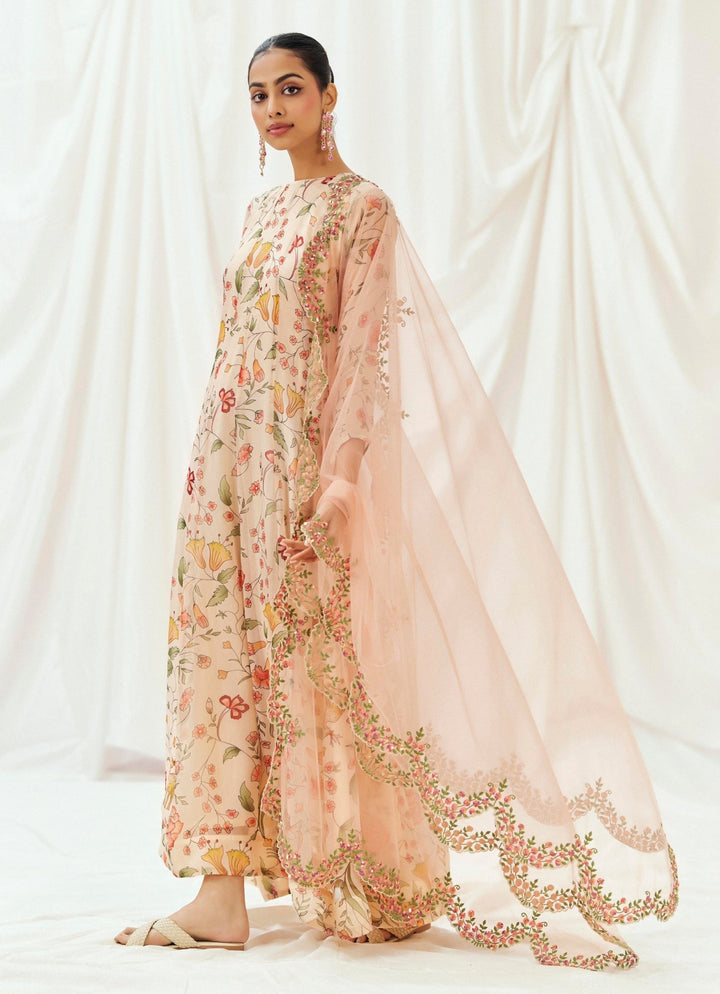 Blush Pink Printed Organza Anarkali Set Redpine - Fabilicious Fashion