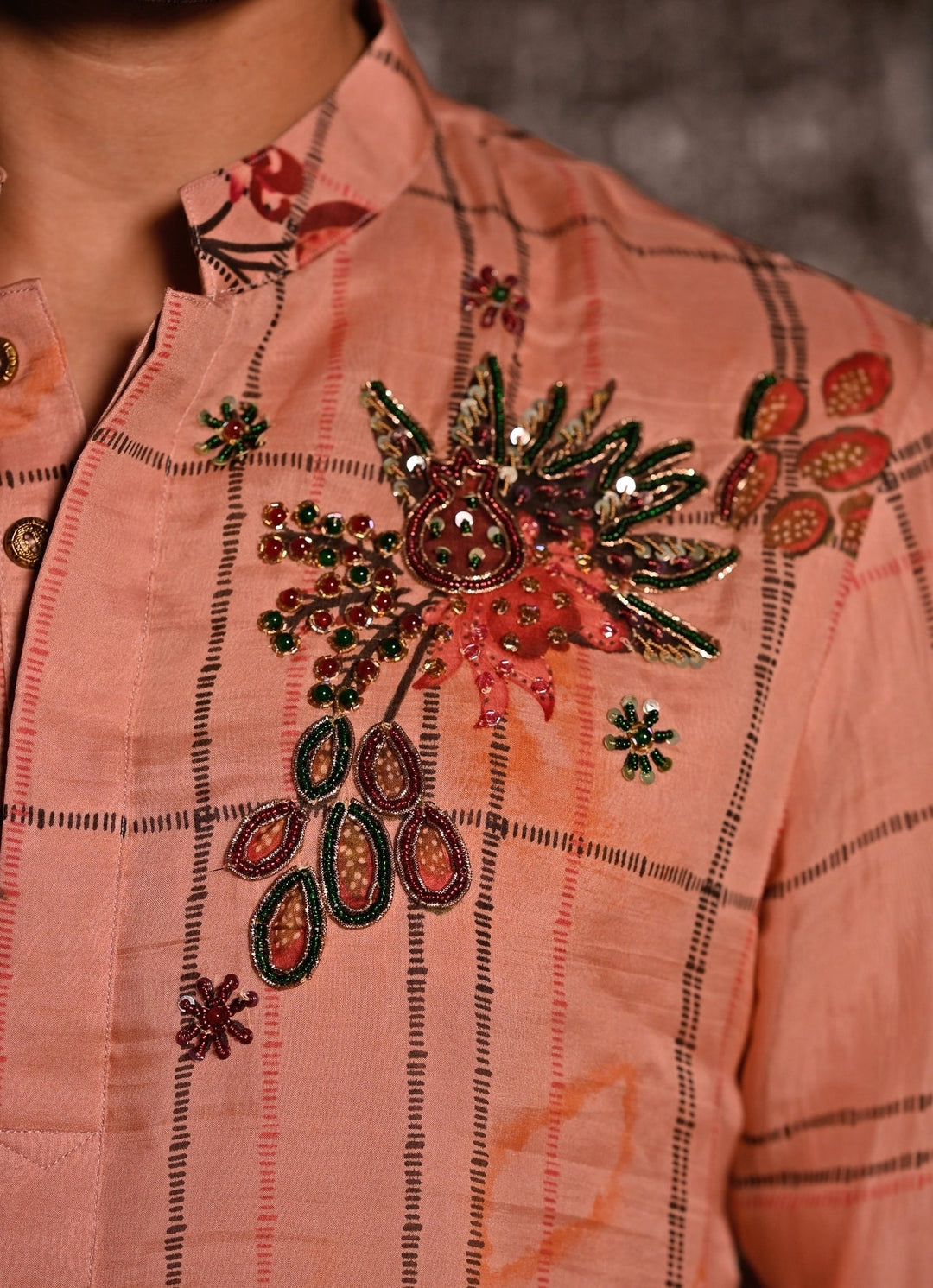 Juhi Bengani - Men Blush Pink Printed Organza Kurta Pants SetFabilicious Fashion