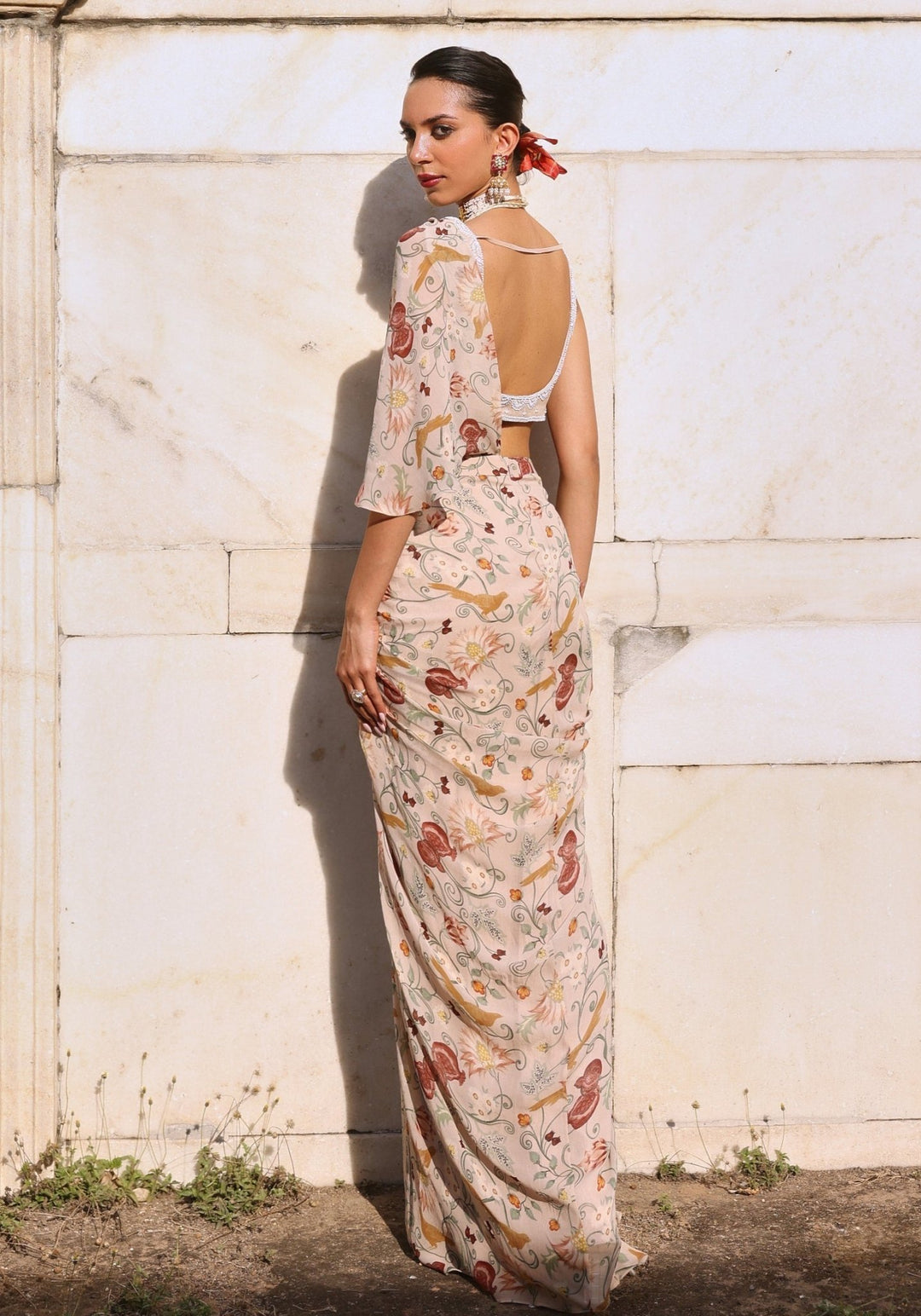 Blush Pink Printed Saree Skirt set Seema Thukral - Fabilicious Fashion