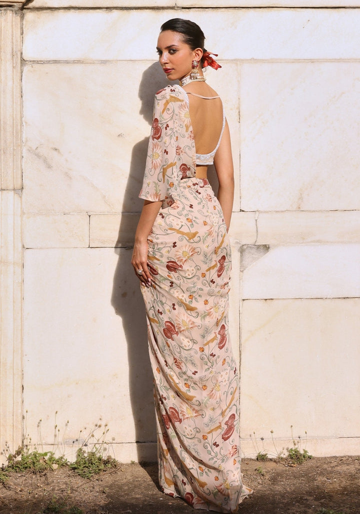 Blush Pink Printed Saree Skirt set Seema Thukral - Fabilicious Fashion