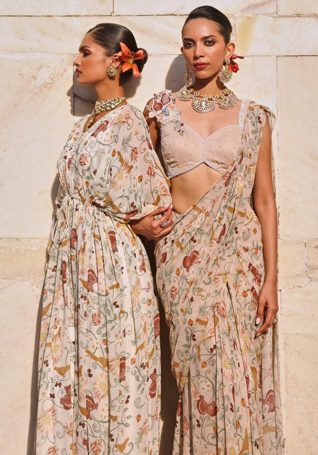 Blush Pink Printed Saree Skirt set Seema Thukral - Fabilicious Fashion