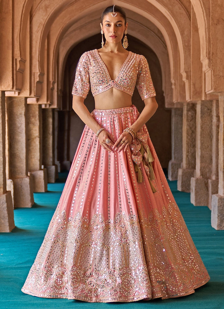 Angad Singh Blush Pink Raw Silk Lehenga SetFabilicious Fashion