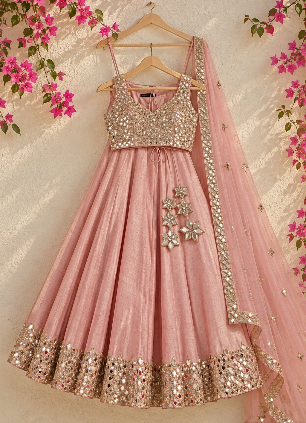 Anisha Shetty Blush Pink Raw Silk Mirror Lehenga SetFabilicious Fashion