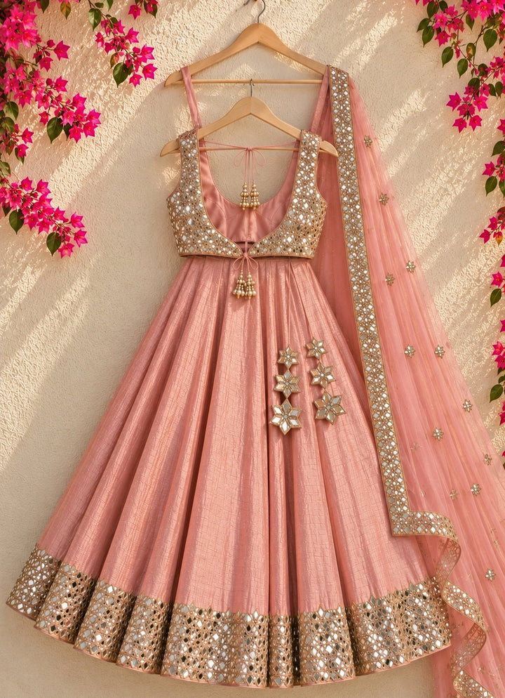 Anisha Shetty Blush Pink Raw Silk Mirror Lehenga SetFabilicious Fashion