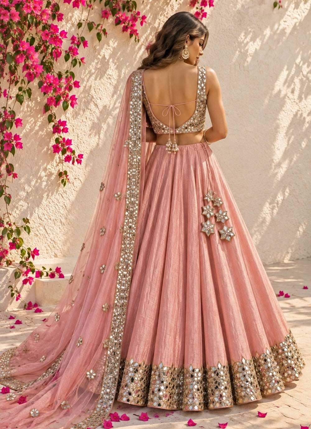 Anisha Shetty Blush Pink Raw Silk Mirror Lehenga SetFabilicious Fashion
