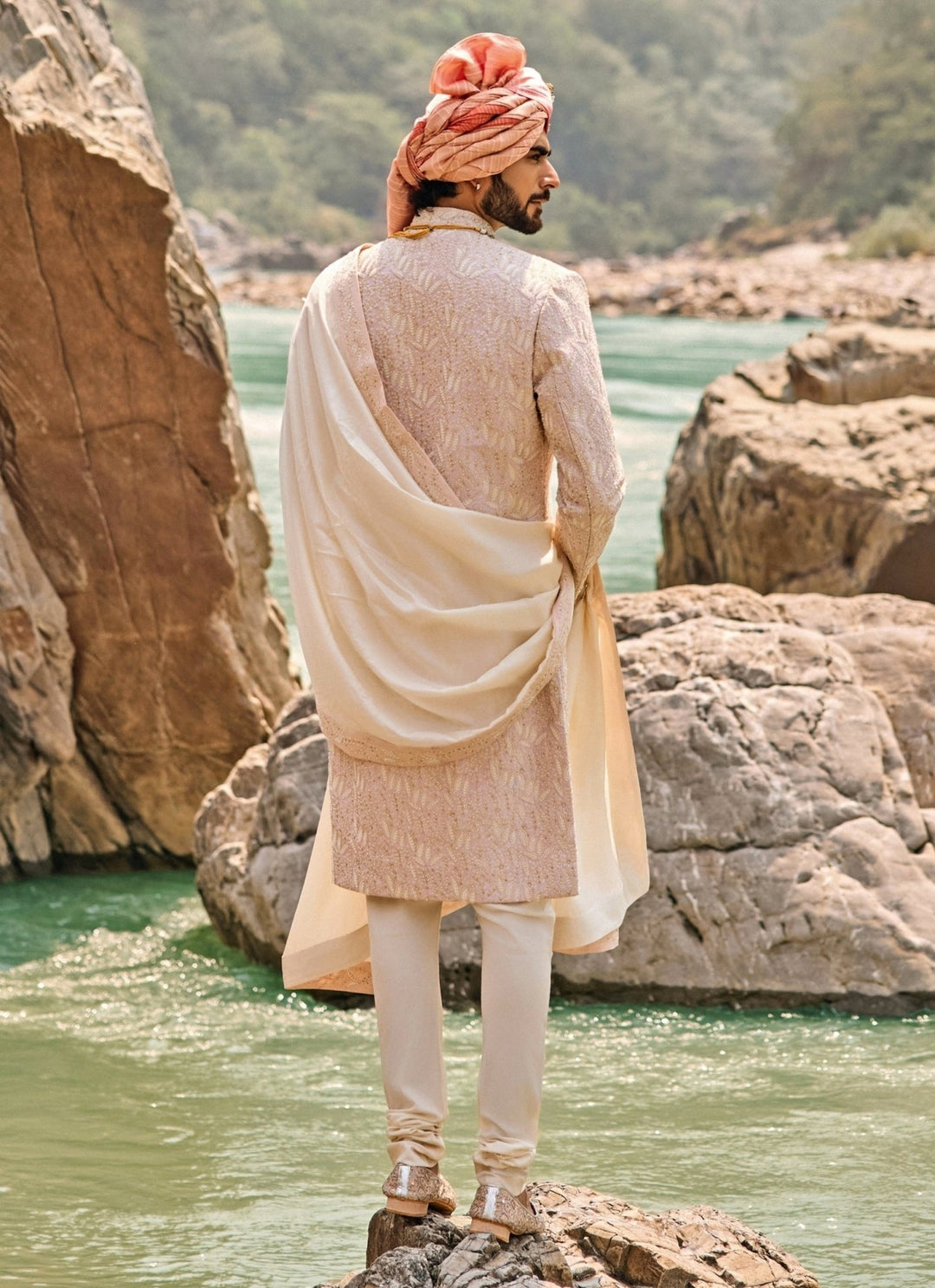 Nitika Gujral - Men Blush Pink Raw Silk Sherwani SetFabilicious Fashion