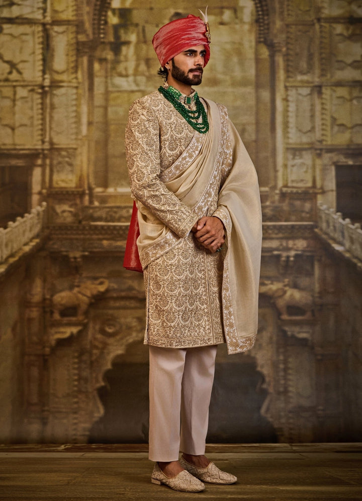 Blush Pink Raw Silk Sherwani Set Nitika Gujral - Men - Fabilicious Fashion